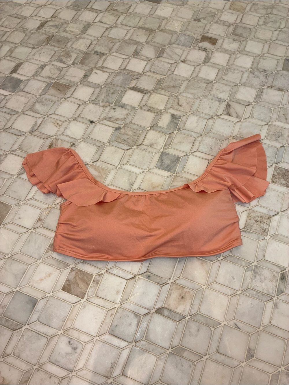 Vince Camuto Peach Ruffled Off-Shoulder Bikini Top